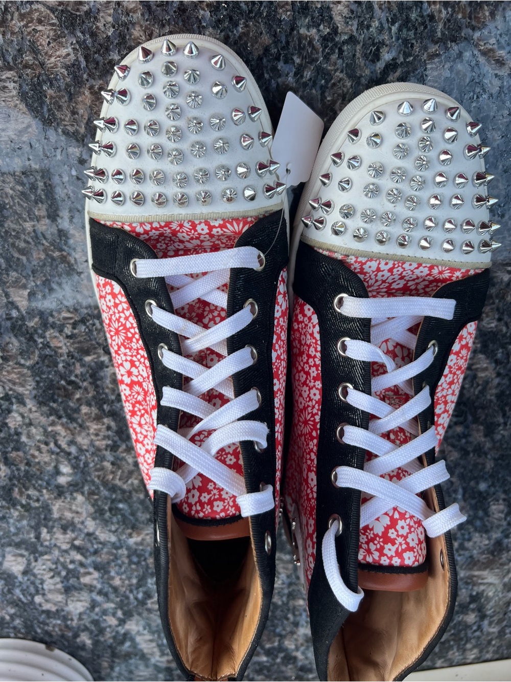 Mens Christian Louboutin Men's Spike Floral Print  High-Top Sneakers Sz 41